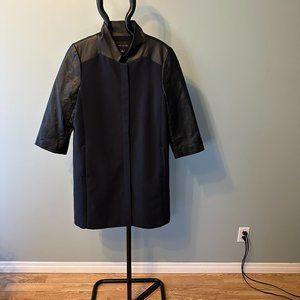 Ann Taylor Ladies Black Car Coat with 3/4 sleeves and faux leather trim